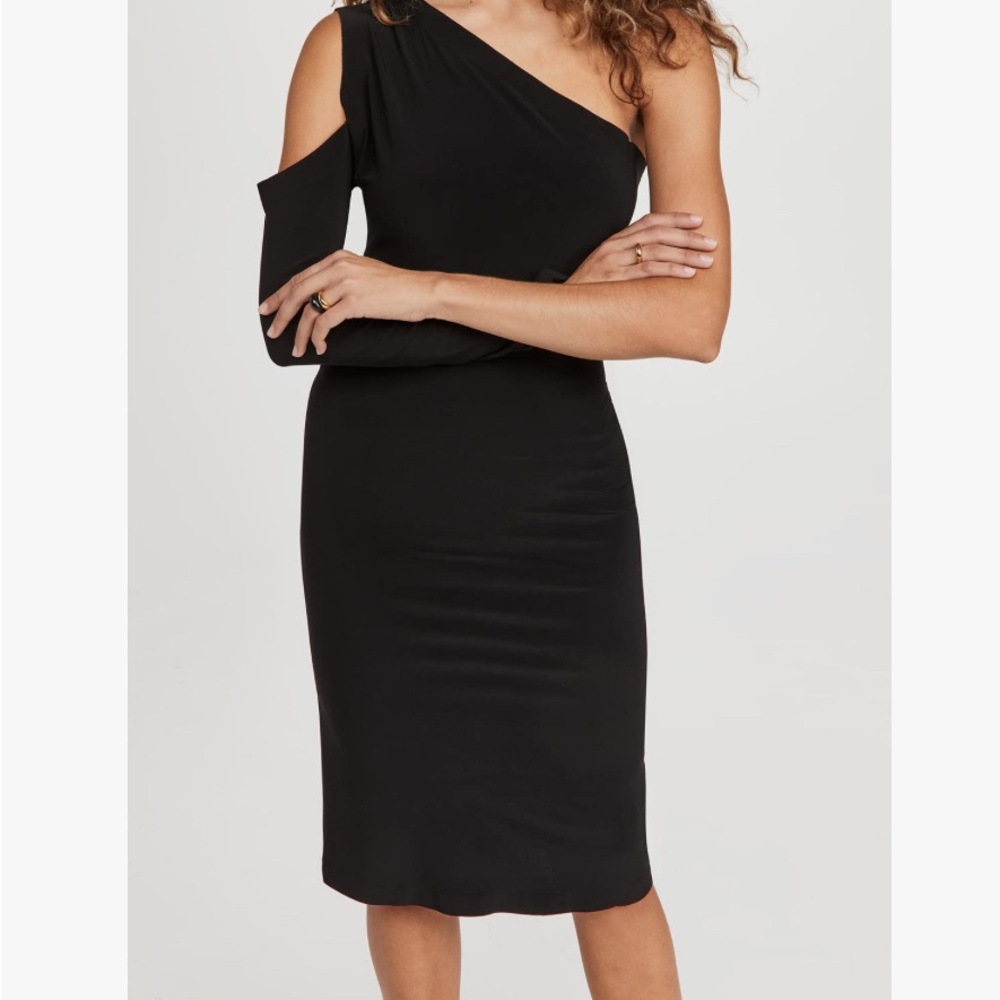 NWT $75 Norma Kamali [ med ] One Shoulder One Sleeve Dress in Black